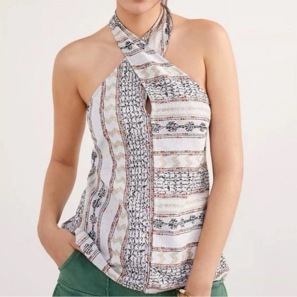 Anthropologie Leanne Jacquard Halter Knit Tank Top Backless Small